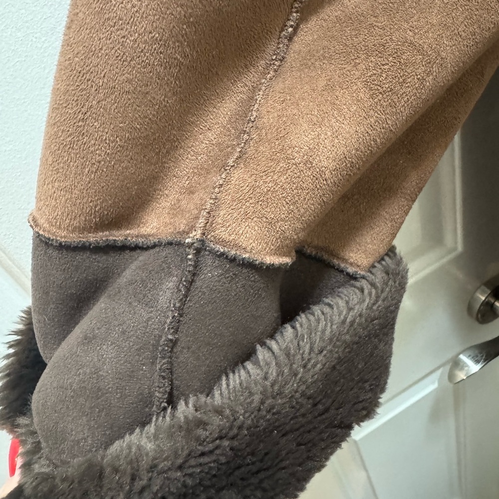 2X brown coat Color block Tan Brown Teddy Jacket suede shearling warm jacket - Picture 10 of 12
